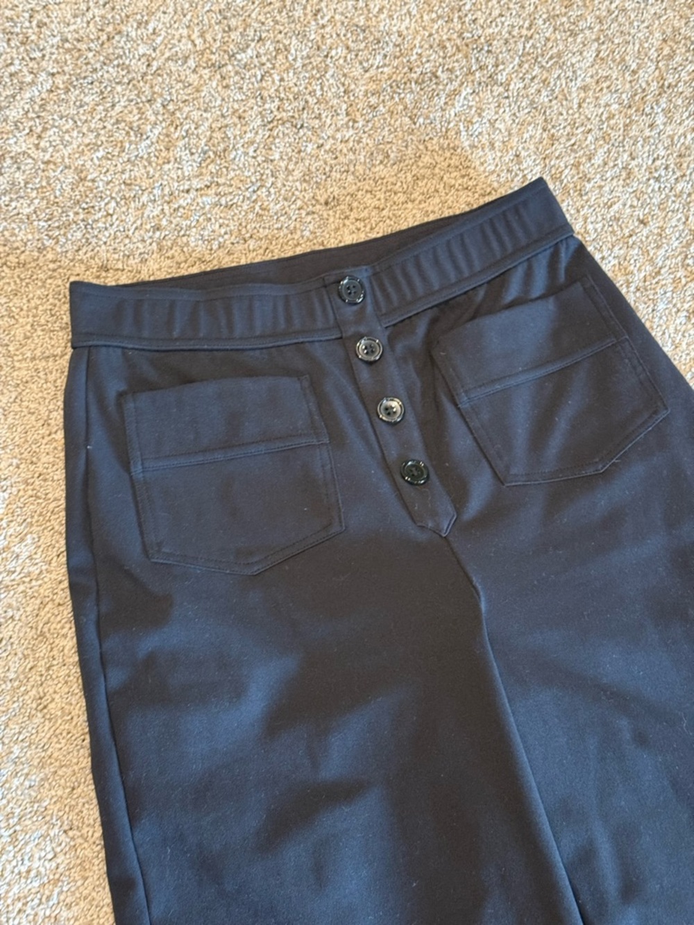 Halara Pants Wide Leg Black Button Fly Detail Pull On Pockets Pants Small P - Picture 2 of 5